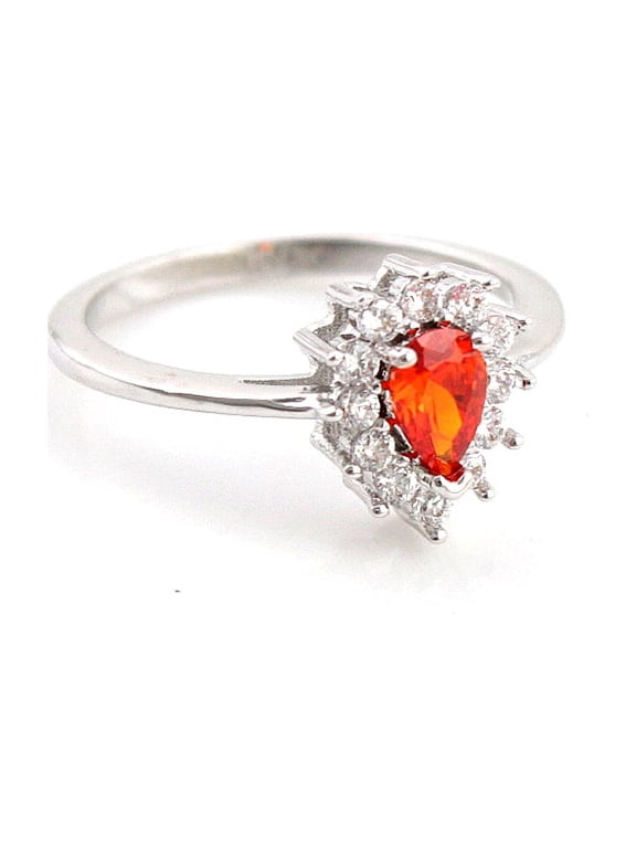 Amy and Annette 14k White Gold Plated Tear Drop Ruby Halo Ring