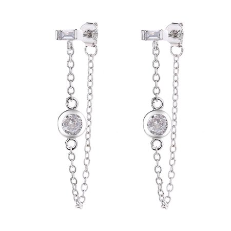 Amy and Annette 14kt White Gold Plated Bezel & Chain Earrings