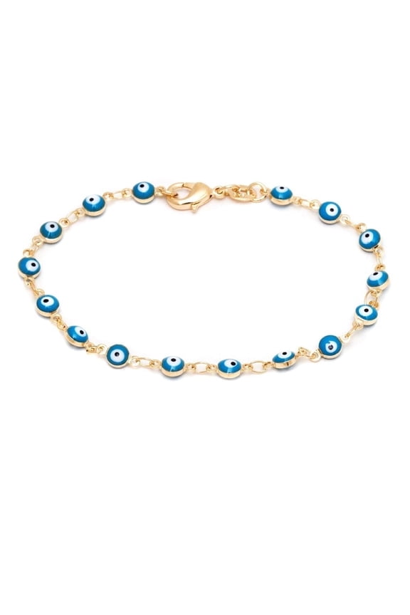 18K Gold Evil Plated Eye Anklet, 10 in, Brass, 1 Count