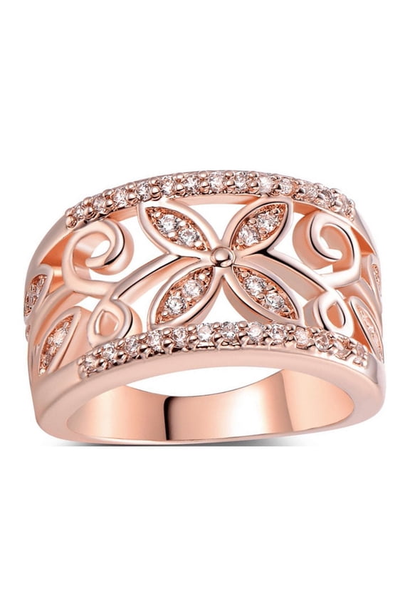 18K Rose Gold Plated Floral-Motif Eternity Band Ring