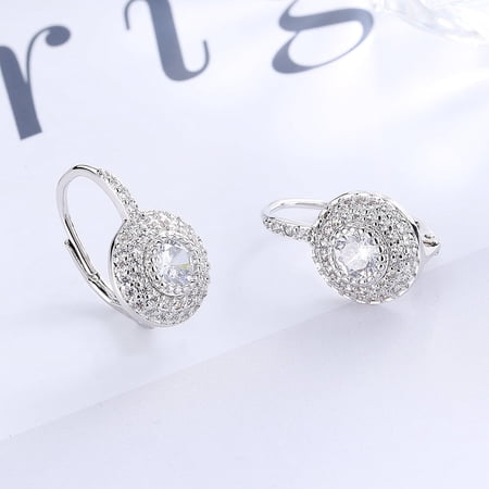 Amy and Annette 18K White Gold Plated Lever-Back Earrings with Crystals 4 ct