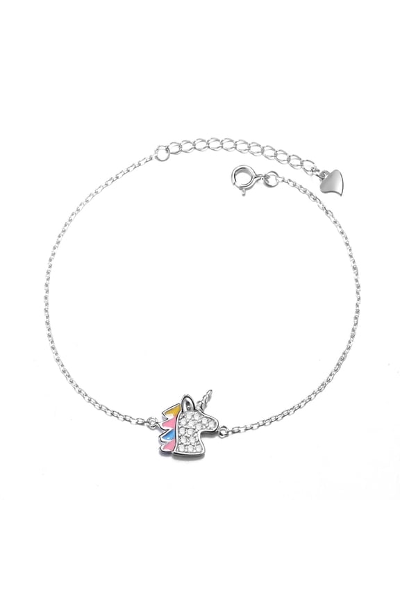 18K White Gold plated and Multi-Colored Crystal Unicorn Bracelet
