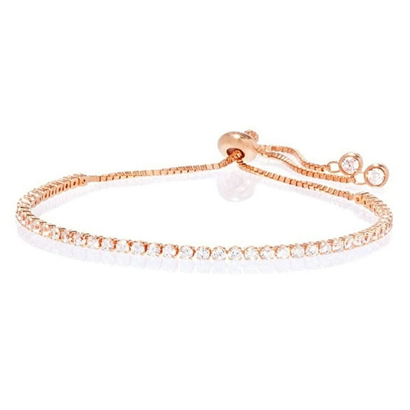Amy and Annette Adjustable 14k Rose Gold Adjustable Tennis Bracelet with crystals from Swarovski in 14K Rose Gold Plating