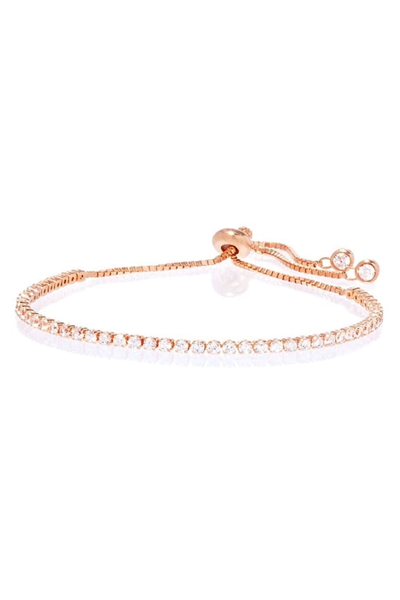 Adjustable 14k Rose Gold Adjustable Tennis Bracelet with crystals in 14K Rose Gold Plating