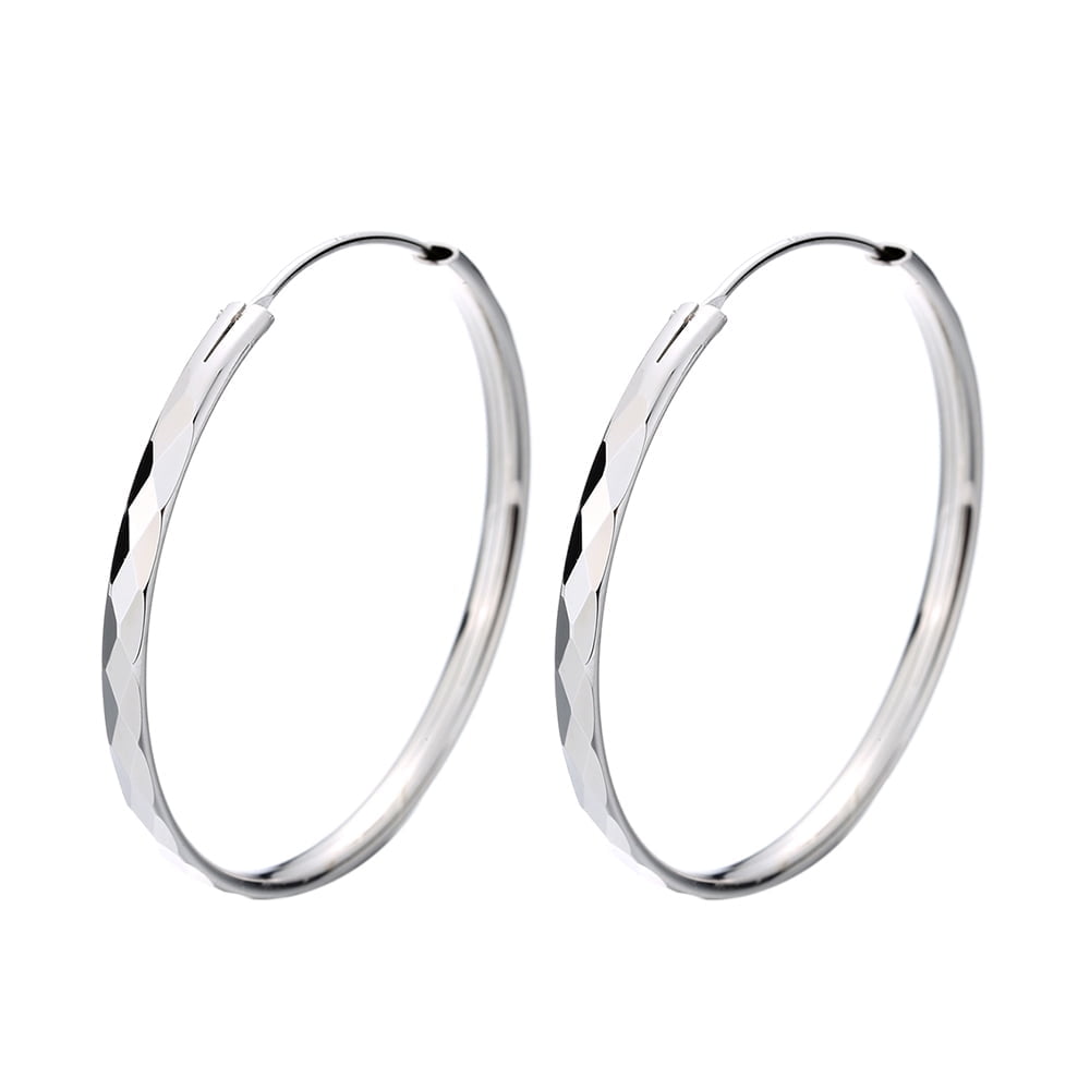 Diamond Cut Sterling Silver Hoop Earrings