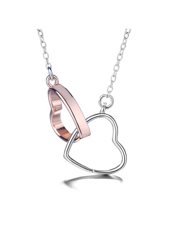 Amy and Annette Double Heart Pendant Necklace, Sterling Silver, 18"