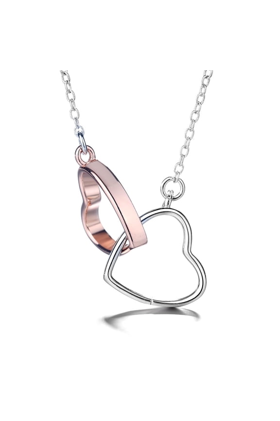 Double Heart Pendant Necklace, Sterling Silver, 18"