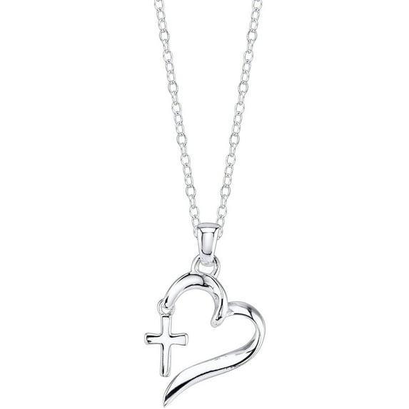 Amy and Annette Faith Hope Love Heart Necklace, Sterling Silver, 18" +2" Length