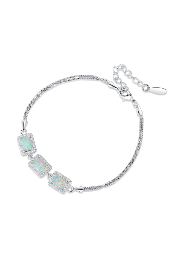 Blue Fiery Opal Halo Bracelet in 14K White Gold Plated