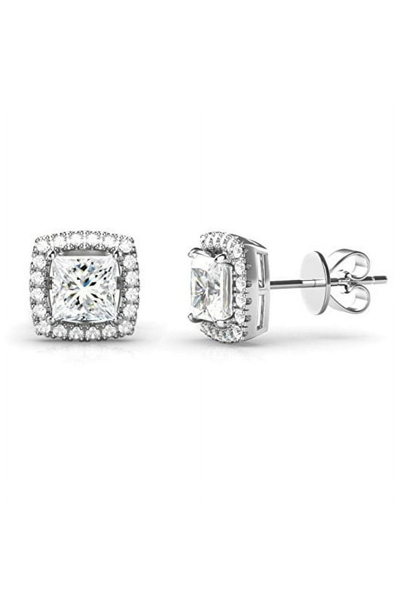 Halo Stud Earrings with Crystals from Swarovski, 4 ct, Sterling Silver