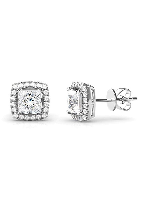 Halo Stud Earrings with Crystals, 4ct, Sterling Silver