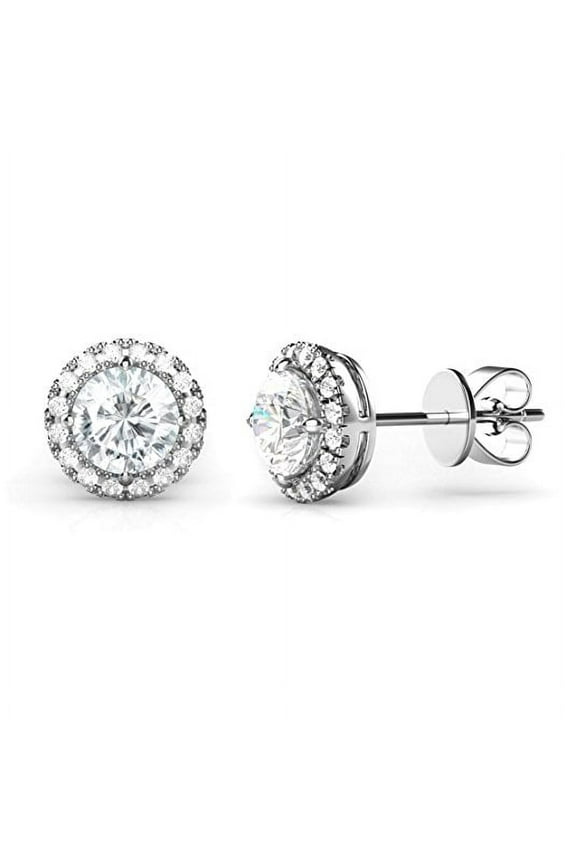 Halo Stud Silver Crystal Earrings, Sterling Silver