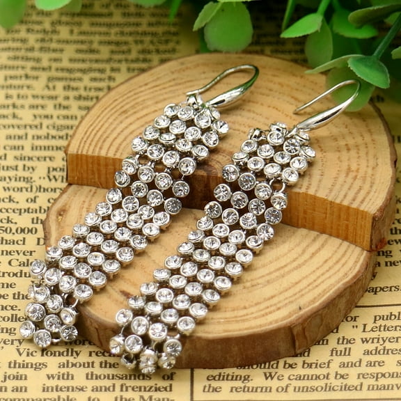 Amy and Annette 14K White Gold Plated Mesh Drop Earrings with crystals from Swarovski