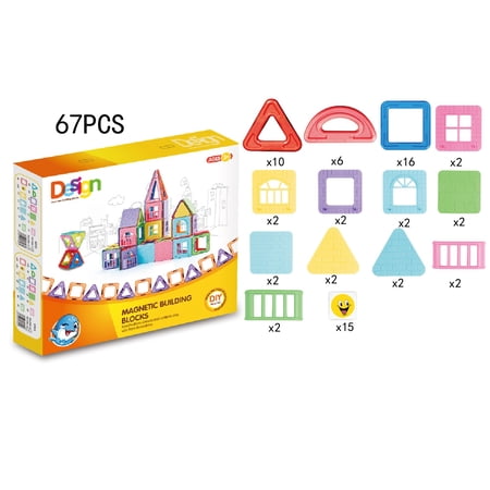 Amy and Annette Playdate Toys Magnet Tiles Magnetic Building Blocks 67-Piece Clear Set