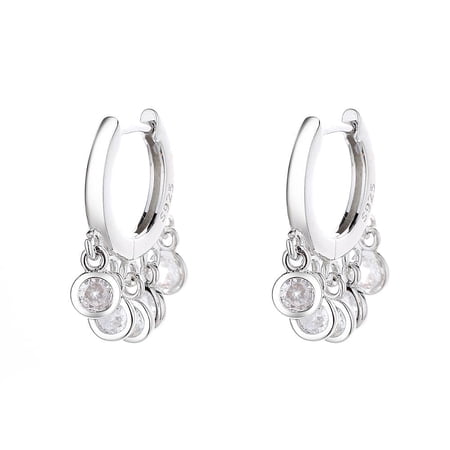 Amy and Annette 14K White Gold over Sterling Silver Trendy Petite Huggie Hoop Earrings with crystals