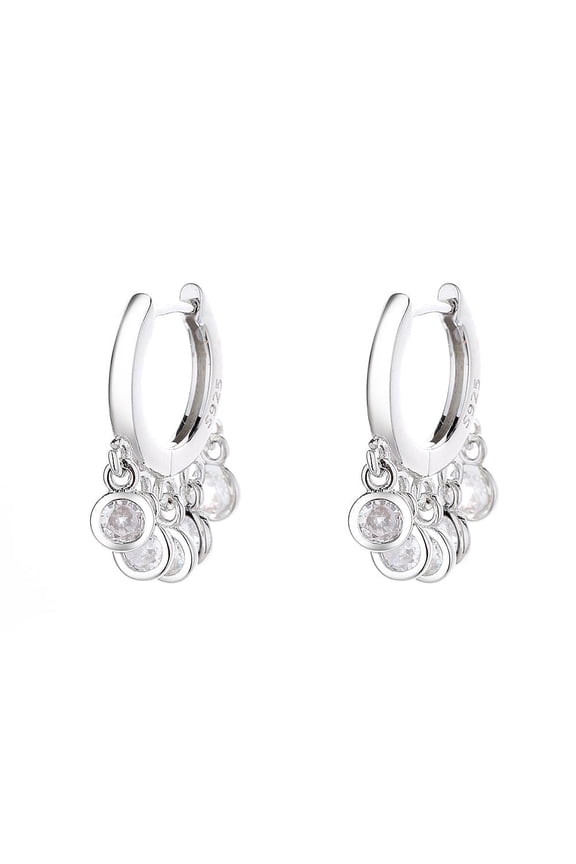 14K White Gold over Sterling Silver Trendy Petite Huggie Hoop Earrings with crystals