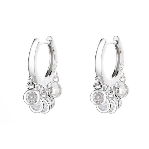 Amy and Annette 14K White Gold over Sterling Silver Trendy Petite Huggie Hoop Earrings with crystals from Swarovski in 14K Plated