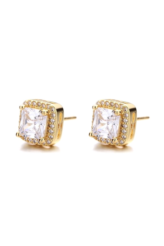 Square Halo Earrings with Crystals, 14K Gold Plated over Sterling Silver