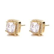 Amy and Annette Square Halo Earrings with Crystals, 14K Gold Plated over Sterling Silver
