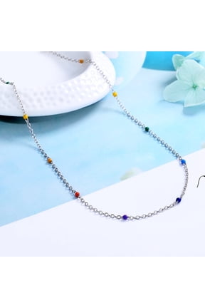 14K White Gold Plated 7 Genuine Chakra Stationary Necklace