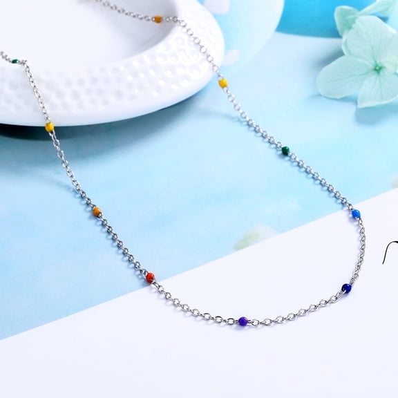 Amy and Annette 14K White Gold Plated 7 Genuine Chakra Stationary Necklace