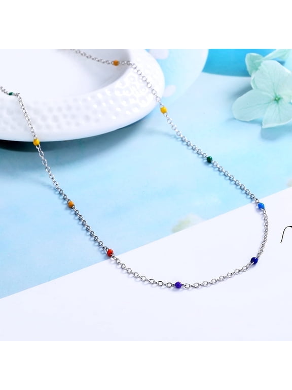 Amy and Annette 14K White Gold Plated 7 Genuine Chakra Stationary Necklace