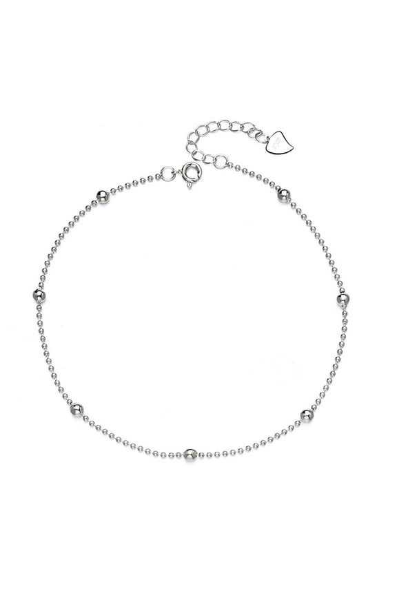 Sterling Silver Beaded Anklet, 10 in Adjustable