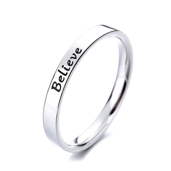 Amy and Annette Sterling Silver 'Believe' Band Ring