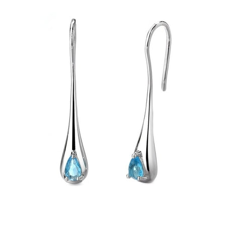 Sterling Silver Blue Aquamarine Water Drop Earrings