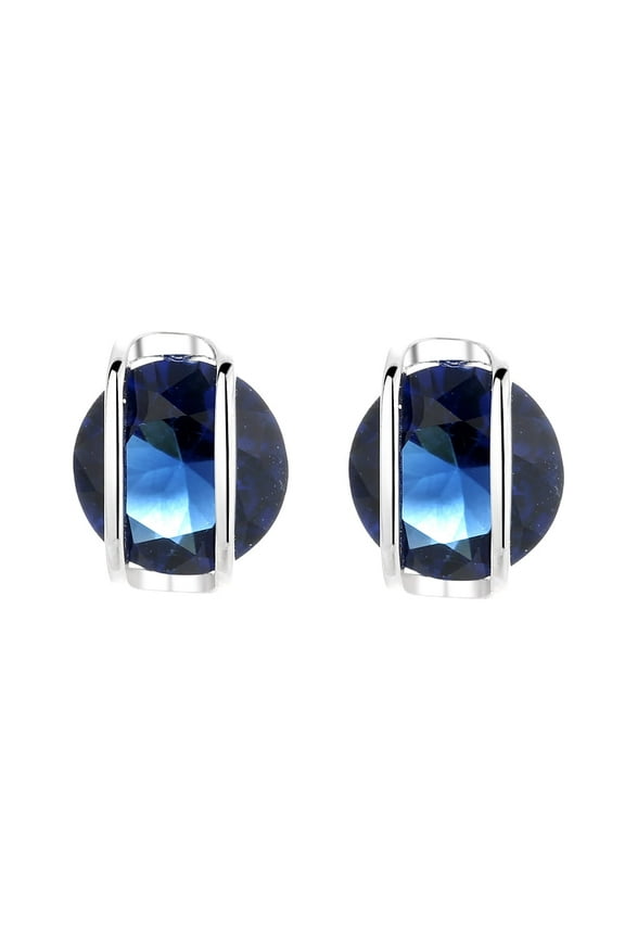 Sterling Silver Caged Sapphire Stud Earrings