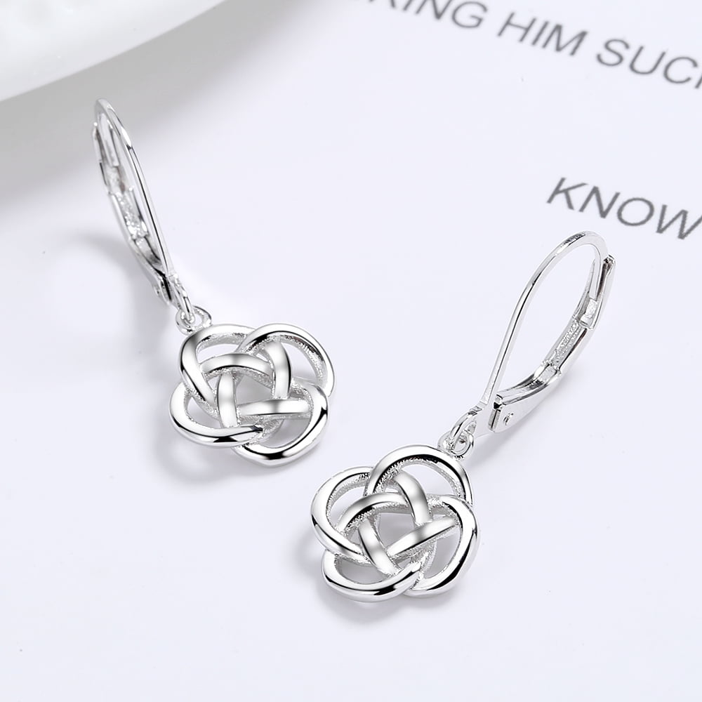 Amy and Annette Sterling Silver Celtic Leverback Earrings, 22mm