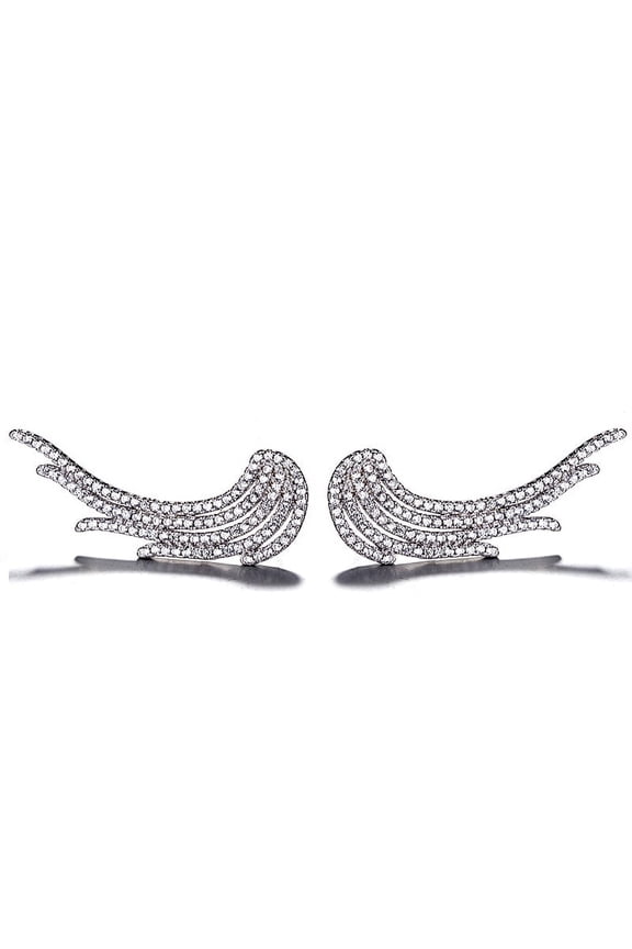 White Gold Plated Crawler Climber Earrings with Crystals