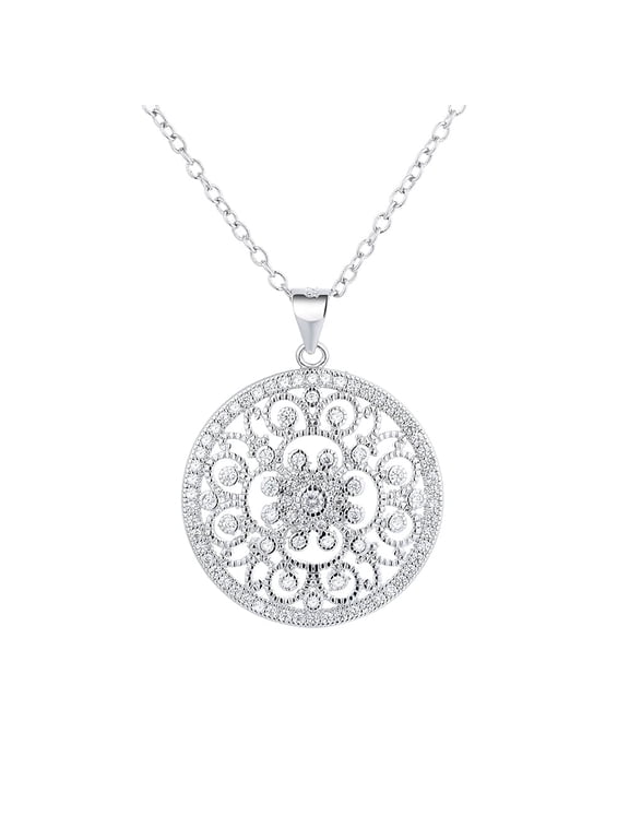 Amy and Annette 14K White Gold Plated Filigree Pendant Necklace with Simulated Diamonds