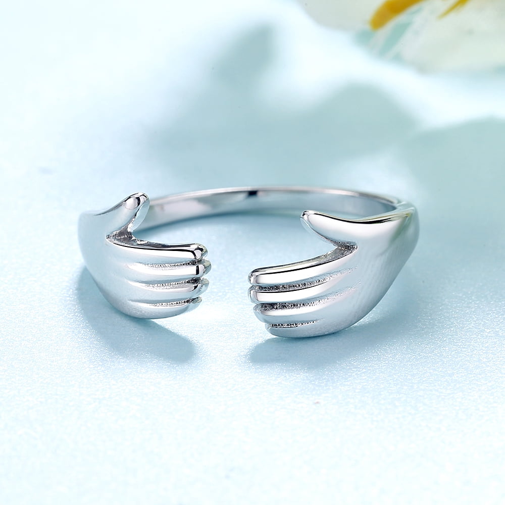 Amy and Annette Sterling Silver Hugging Hands Adjustable Ring - Walmart.com