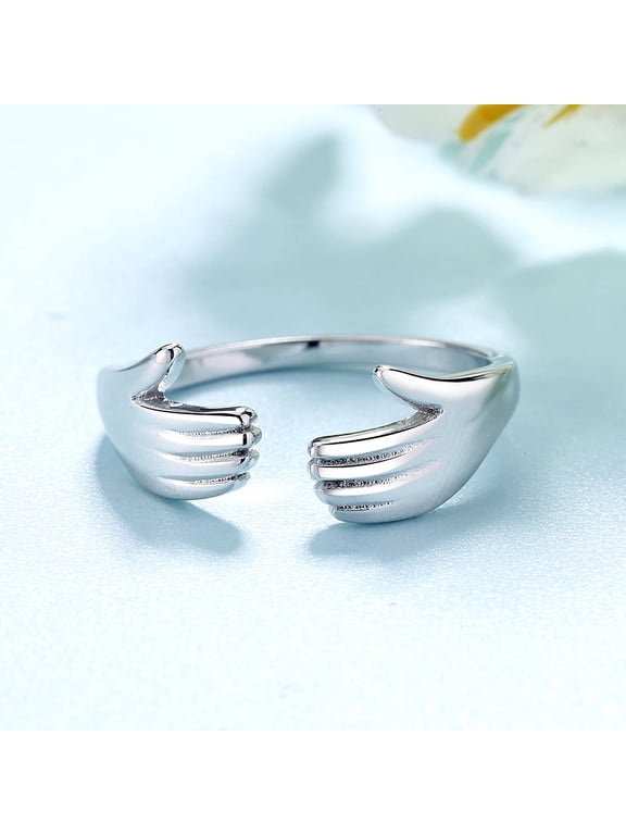 Sterling Silver Hugging Hands Adjustable Ring