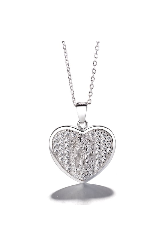 Sterling Silver Lab Grown Silver Heart Pendant Necklace