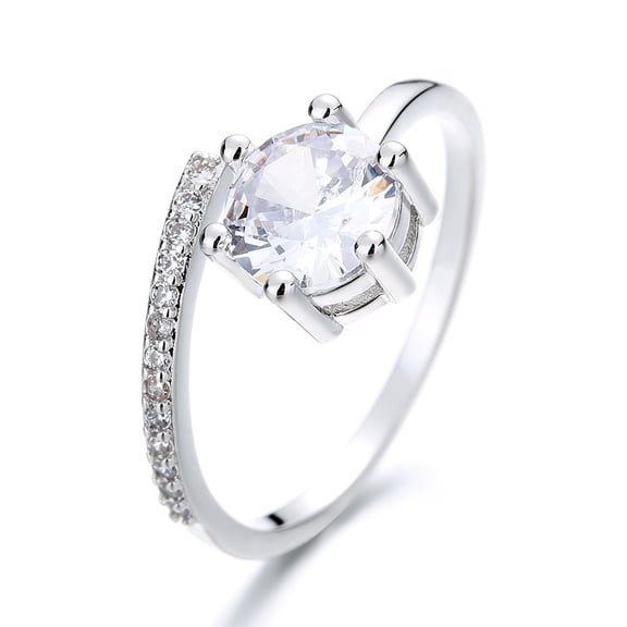 Amy and Annette Sterling Silver Overlap Adjustable Ring with Simulated Diamonds