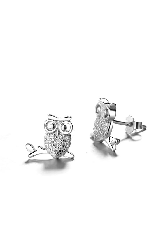 Sterling Silver Owl Stud Earrings