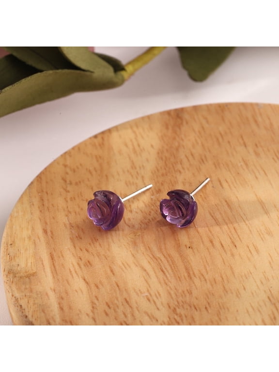 Amy and Annette Sterling Silver Purple Amethyst Flower Earrings