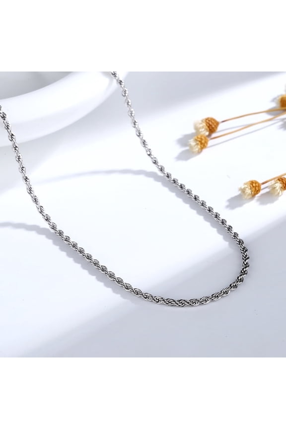 14K White Gold Plated Rope Chain Necklace, 24 in, Rope