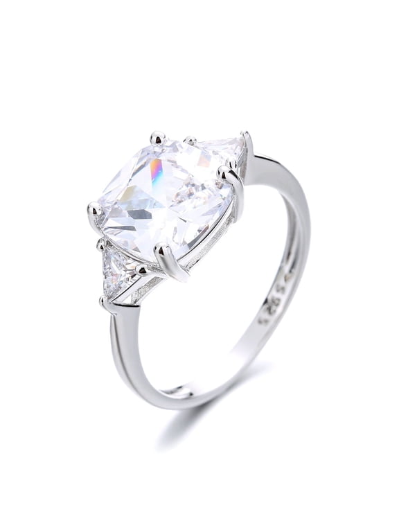 Amy and Annette Sterling Silver Triple-Stone Ring With Simulated Diamonds