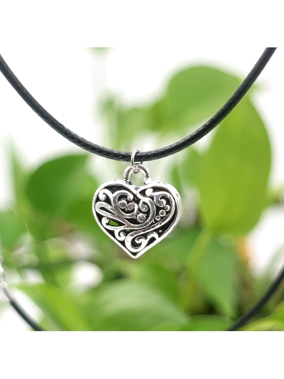 Sterling Silver and Leather Artisan Heart Pendant Necklace