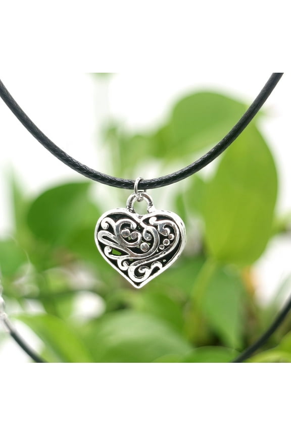 Sterling Silver and Leather Artisan Heart Pendant Necklace