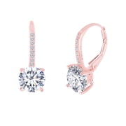 Amy and Annette Stud Crystal Leverback Earring in 14K Rose Gold Plated