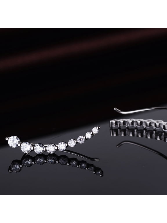Amy and Annette 14K White Gold Plated Earring Crawler Climber with Crystals