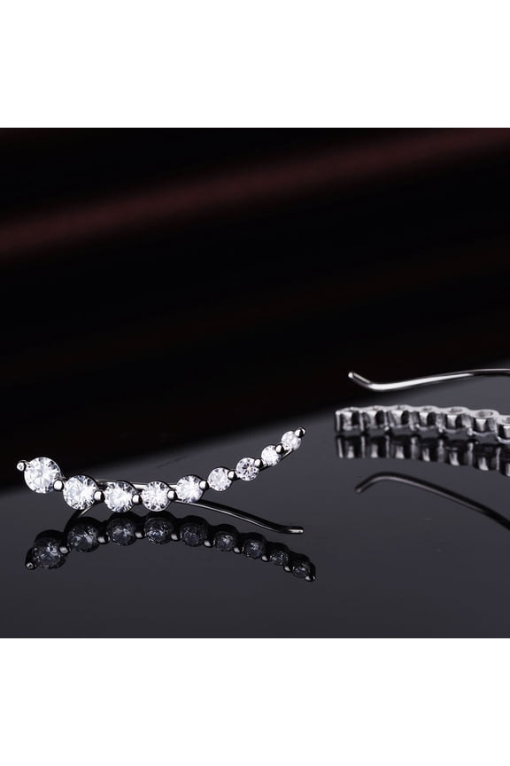 14K White Gold Plated Earring Crawler Climber with Crystals