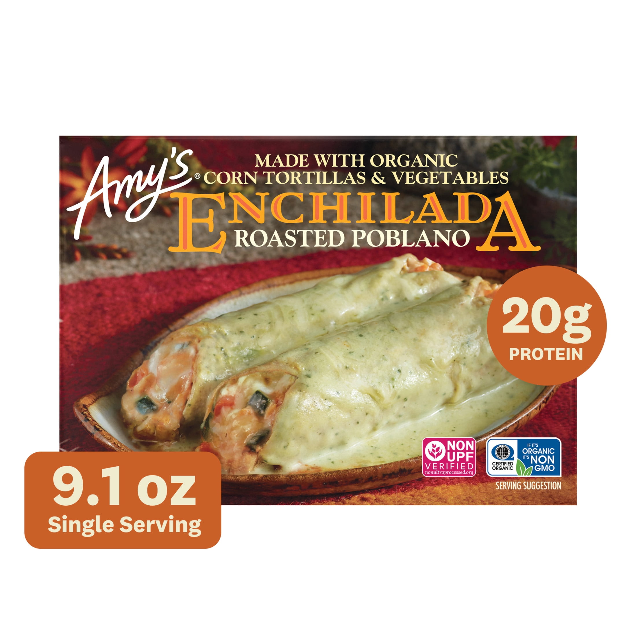 Amy's Frozen Meal, Roasted Poblano Enchilada,  Gluten Free Microwave Meal, 9.1 oz