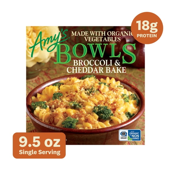 Amy's Frozen Meals, Broccoli & Cheddar Bowl, Microwave Meals, 9.5 oz