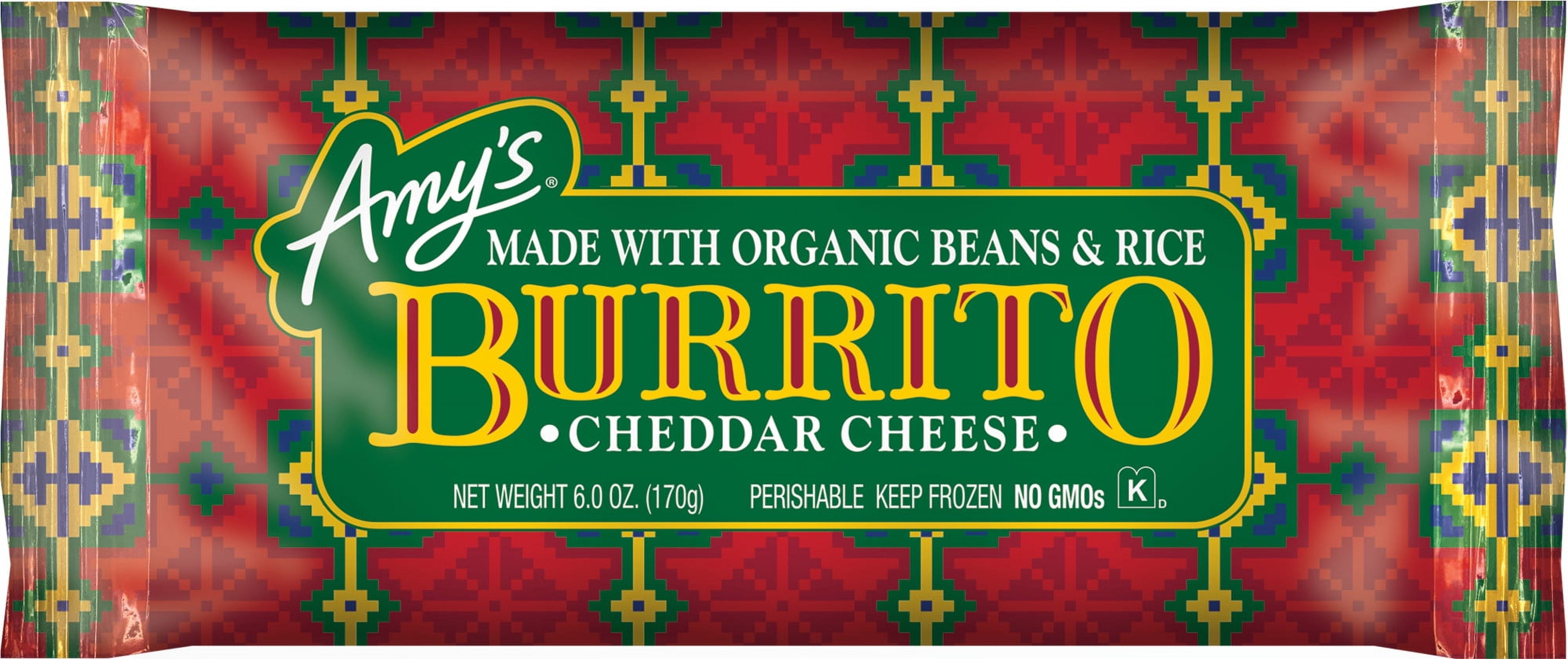 Amy's Frozen Meals, Cheddar Cheese Burrito with Organic Rice and Beans