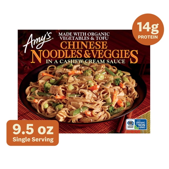 Amy's Frozen Meals, Chinese Noodles & Veggies in a Cashew Cream Sauce, Microwave Meals, 9.5 oz